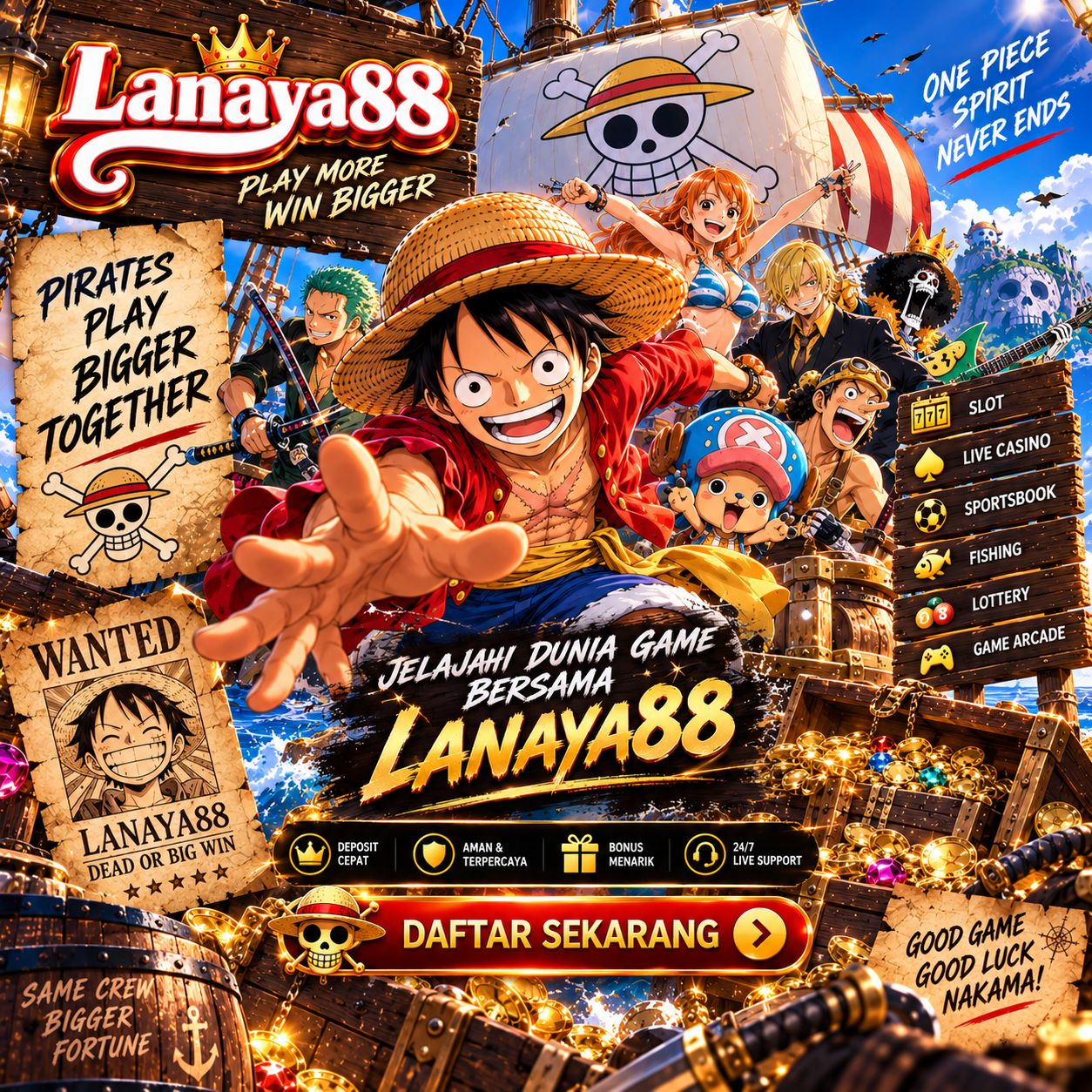 Banner LANAYA88 — ilustrasi layanan dan kategori permainan